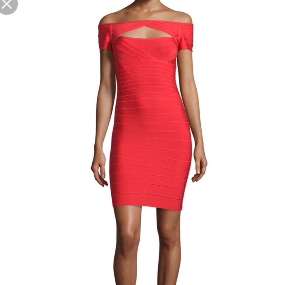 Herve Leger off the shoulder bandage dress